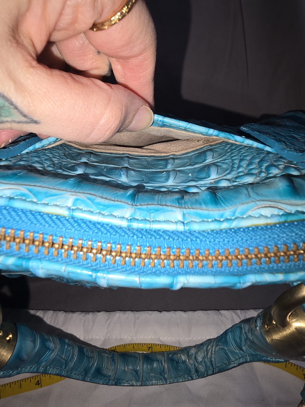 Brahmin Turquoise Croc-Embossed Leather Satchel - Picture 5 of 5